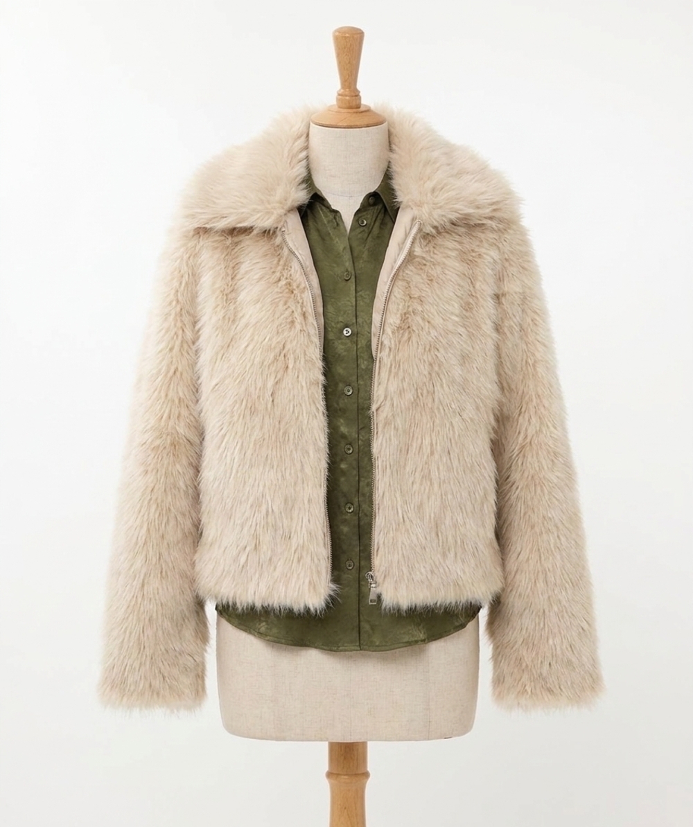 NEW ESQUALO halli hairy short jacket in sand